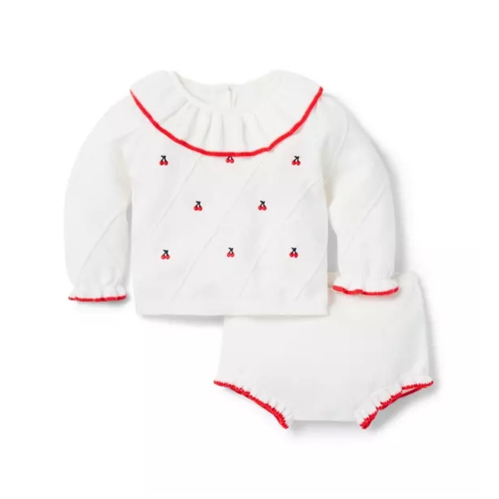 Janie and Jack White Outfit with Red Trim